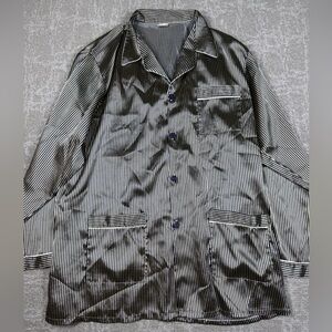 NK 100% Silk Striped Button Down Long Sleeve Sleep Shirt Size XL